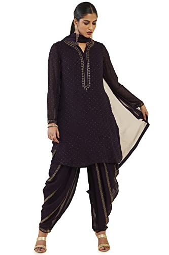 Soch Women Purple Georgette Embellished Suit Set(8907175347652_Purple_M)