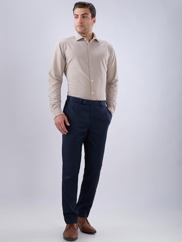 Raymond Men Regular Fit Knitted Pattern Pure Polyester Semi Cutaway Collar Full Sleeve Tail Bottom Hem Formal Shirt Dark Fawn