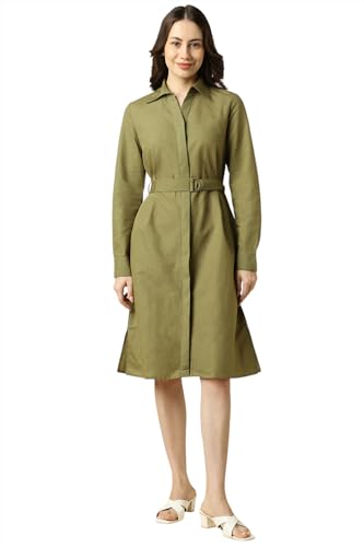 Women Olive Solid Casual Dress
