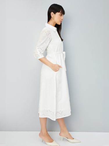 Max Women's Pure Cotton A-Line Midi Dress (DTI3701B_Ivory
