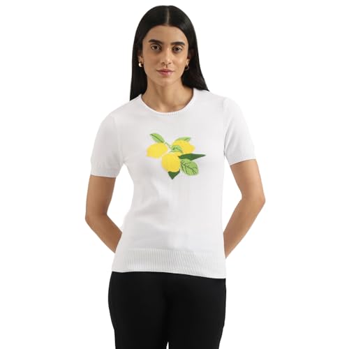 United Colors of Benetton Regular Round Neck Self Design Top (Size: M)-25P1030W1J49I101 White