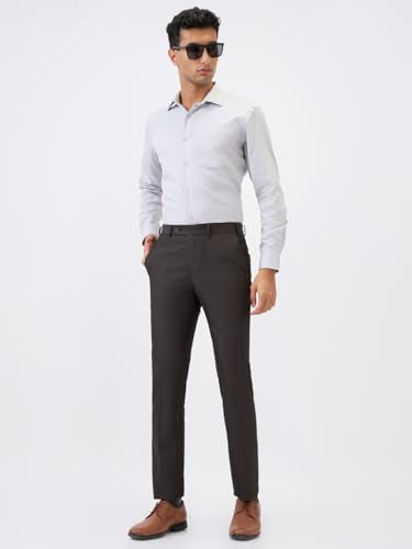 Park Avenue Men Slim Fit Structure Pattern Poly Viscose Blend Flat Front Formal Trouser (Size: 30)-PMTQ07872-O8 Dark Brown