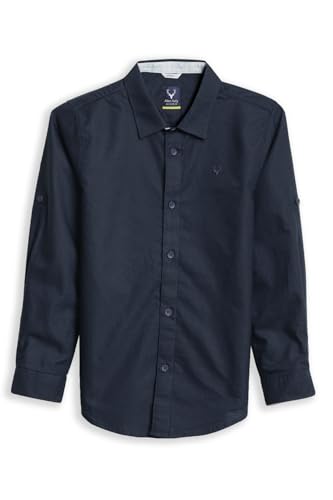 Boys Navy Solid Casual Shirt