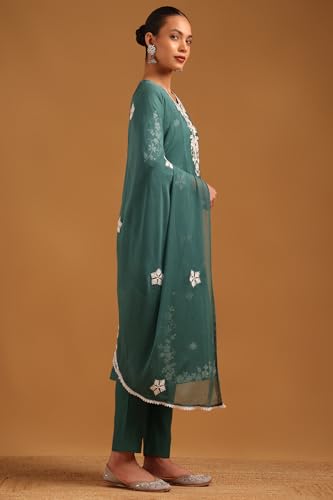 Soch Womens Teal Desert Storm Floral Embroidered Salwar Suit