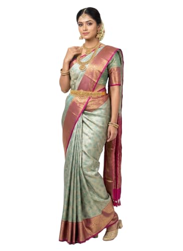 MIMOSA Women’s Rama Art Silk Saree Woven with Zari Tissue | Kanjivaram Style Saree | Rich Pallu & Tassels | 6.2 Mtrs