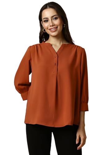 Allen Solly Women's Regular Fit Blouse (AHTSCRGFF43340_Brown