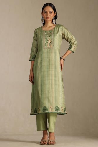 Soch Women's Art Silk Kurta Suit Set (CWA5CD22248_Sap Green