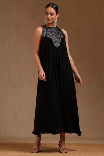 Soch Womens Black Chinon Dress with Mukaish