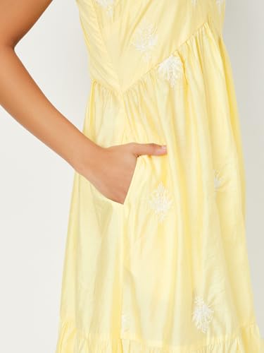 Max Women's Polyester A-Line Midi Dress (TL55002_Lemon