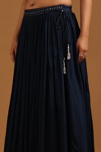 Soch Womens Navy Blue Chinon Embroidered Lehenga Choli With Cutwork And Sequins