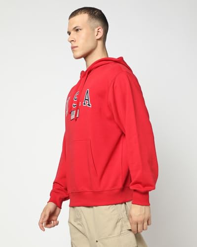 GAP Men's Full Sleeve Hooded Neck Oversize Fit Brushed Sweatshirt,Red,XXL