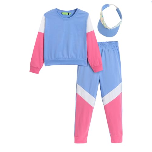 Hopscotch Girls Blue Full Sleeves 2-Pc Colourblock Cotton Jogger Set For Age (3-4 Years)