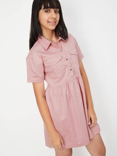 Max Girl's Cotton A-Line Midi Dress (S25EDR04_Pink