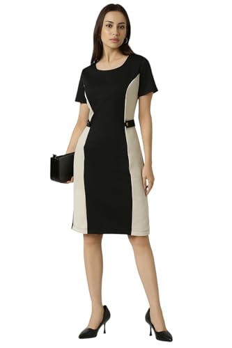 Van Heusen Women's Polyester Blend Modern Knee-Length Dress (VWCDFRGFJ18601_Black