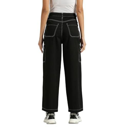 Pepe Jeans Tulip High Waist Loose Contrast Stitch Details Cargo Jet Black