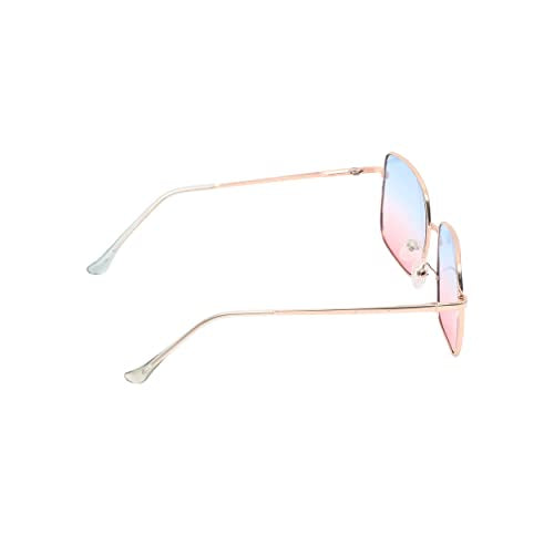 SPIKY Unisex Kids Rectangular Sunglass With Protective Case Gold Frame Blue & Pink Lens, Free Size - (Pack of 1)