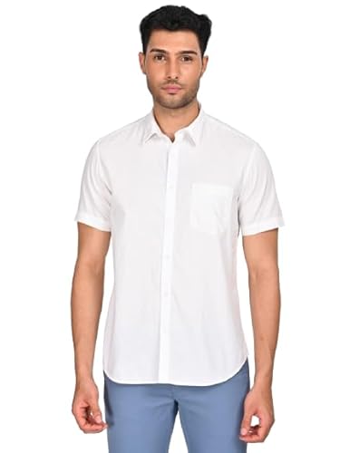 Cotton Half Sleeve Solid Shirt for Men by Indian Terrain, White, X-Large