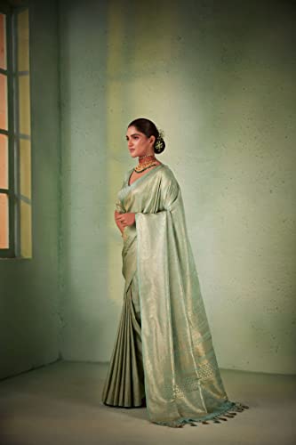 Vardha Women's Kanchipuram Art Silk Saree with Unstitched Blouse Piece - Gold Zari Woven Work Sarees for Wedding (Asya Vol.4_562)