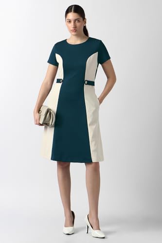 Women Teal Patterned Knee Length Formal Dress