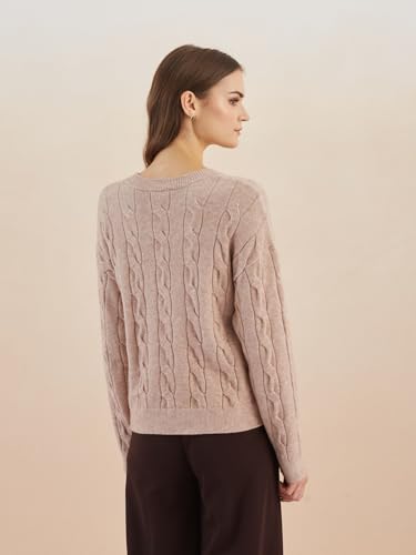 Latin Quarters Women's Beige Round Neck Full Sleeves Self Design Casual Sweater_L