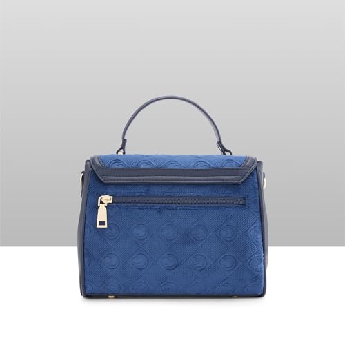 Caprese Katherine Medium Monogram Velvet Sling Bag for Women | Elegant Multi-Compartment Crossbody & Shoulder Bag with Adjustable Strap | Perfect for Party & Travel (Midnight Blue)