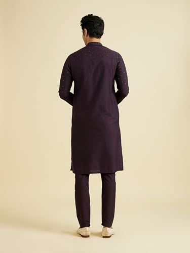 Manyavar Men's Viscose Blend Embellished Classic Kurta Pyjama Set (Purple,M)
