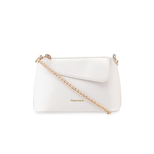 Fastrack MiniBae Sling | Faux-Leather Women’s Handbag | Silver Hardware & Spacious Main Compartment (white)