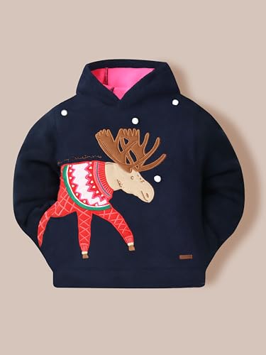Cherry Crumble Navy Blue Solid Full Sleeves Hood Applique with Embroidery Unisex Winter Sweatshirt