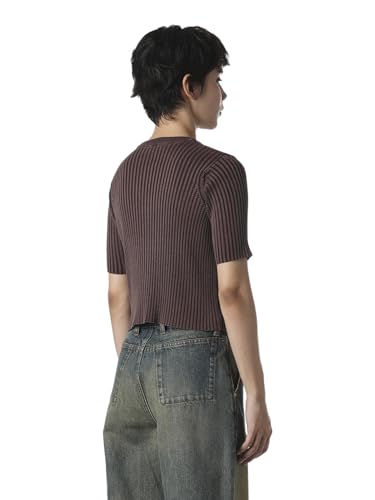 ONLY Women's Self Design Regular Fit Brown Top