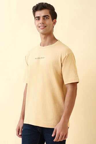 Men Beige Textured Crew Neck T-Shirt
