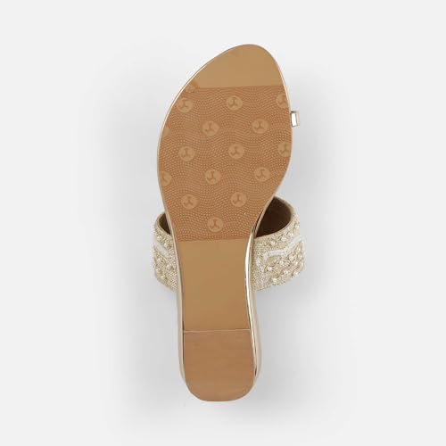 Mochi Women Gold Chappals UK/6 EU/39(35-2114)