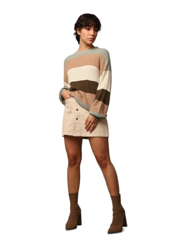 ONLY Women's Rayon Blend Round Neck Pullover Sweater (15220044-Hedge Green_Hedge