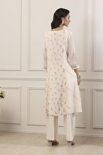 Biba Women White Poly Chanderi Kalidar Suit Set_36