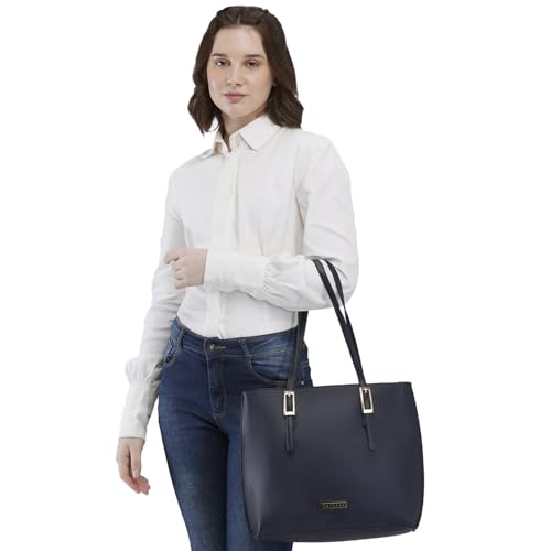 Caprese Jenny Tote Bag, Medium-Navy | Stylish Handbag for Women | Spacious, Versatile Office & Daily Essentials Tote | Top Zip Closure