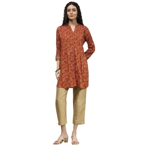 Biba Women Rust Viscose Rayon Relaxed Printed Kurti_36