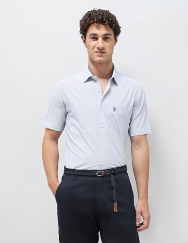 U.S.Polo Association Men's Pinstriped Seersucker Shirt (USSHT3409H_Blue_48)