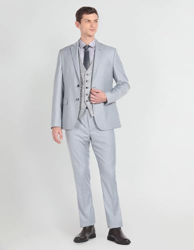 Arrow Men's Polyester Double Breasted Business Suit Pants Set (ARAGSU5504_Light Grey