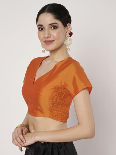 studio rasa Women's Silk Blend Stretchable Readymade Blouse for Festive Wedding Party (TPWC725BL83XL_Orange_X-Large)