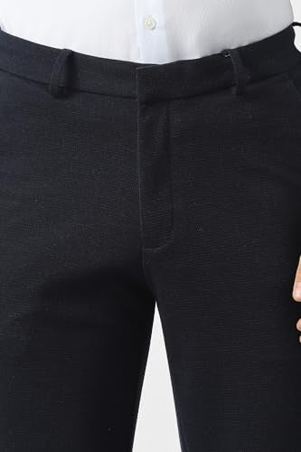 Men Navy Textured Trousers