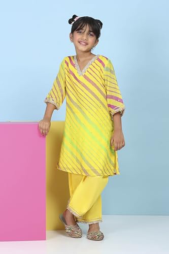 Biba Girls Yellow Cotton Printed Straight Suit Set_8-9Y