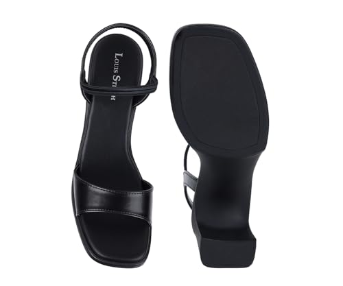 LOUIS STITCH Black Stylish Block Heel Sandals for Women with Elastic Strap Support (LD07-BHELJB105)