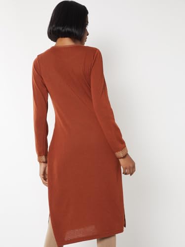 Max Women Embroidered Straight Winter Kurta (Orange_S)