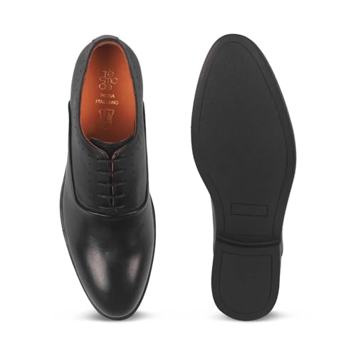 tresmode YOVY Men's Lace-up Formal Shoes Leather Black, 6 UK / 40 EU - Almond Toe Oxford Boots Office Meeting Footwear Soft Comfortable