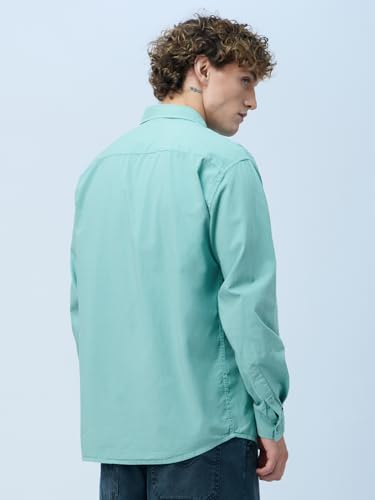 The Souled Store Essential Line: Supima Shirt Men and Boys Full Sleeves Semi-Spread Collar Solid Cotton Regular Fit Lightweight Comfortable All-Season Supima Shirts Turquoise