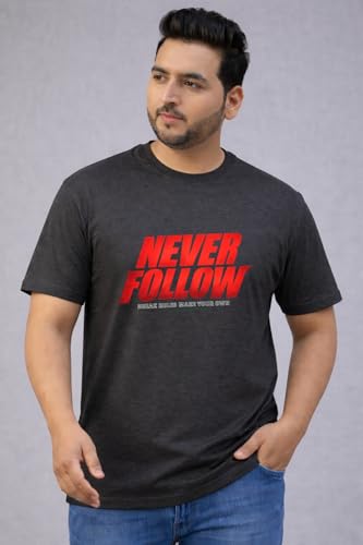 THE SOUTH STORE Men's Charcoal Melange Round Neck Half Sleeve Printed Plus Size T-Shirt | Never Follow