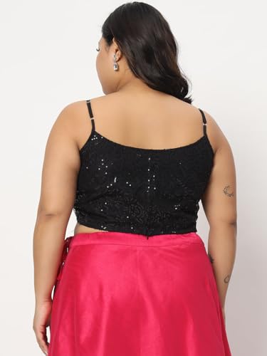studio rasa Women's Plus Size Polyester Embellished Spaghetti Saree Blouse for Wedding Festive Party(TPWPC124BLRC01XXL_Black_XX-Large)