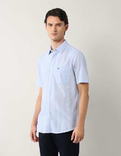Arrow Sports Men's Vertical Striped Pure Cotton Shirt Blue