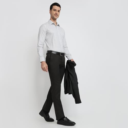 Park Avenue Men Slim Fit Structure Pattern Poly Viscose Blend Flat Front Formal Trouser Brown