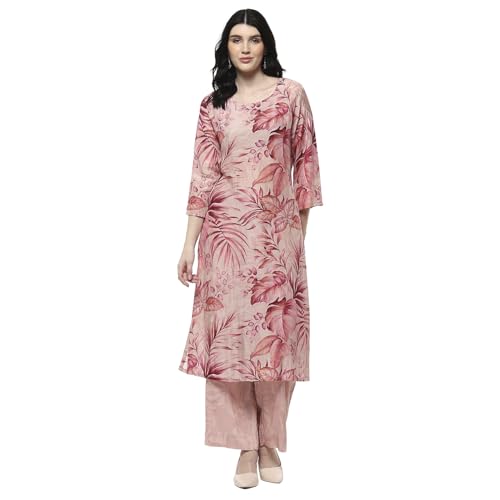 Biba Women Pink Modal Floral Printed Straight Kurta Set_46