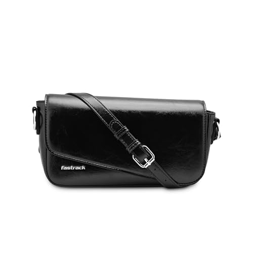 Fastrack VibeCheck shoulder bag | Black Faux-Leather Women’s Handbags | Party Pack Sling for Casual & Party Carry